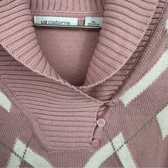 Vintage Y2K Pink Sweater Size XL Argyle Print Academia Softcore Cottagecore - Picture 5 of 6